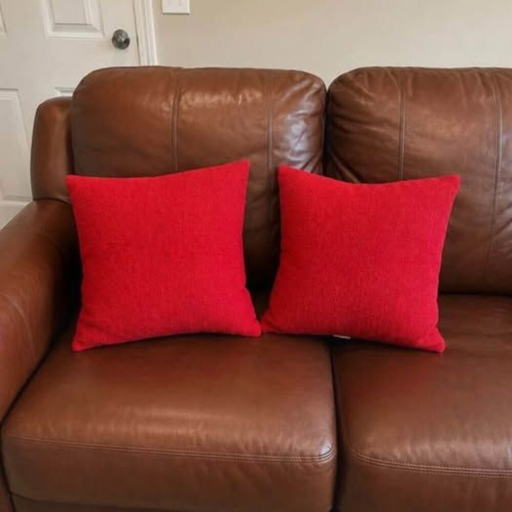 Pair of Red 16” Canvas-Texture Throw Pillows